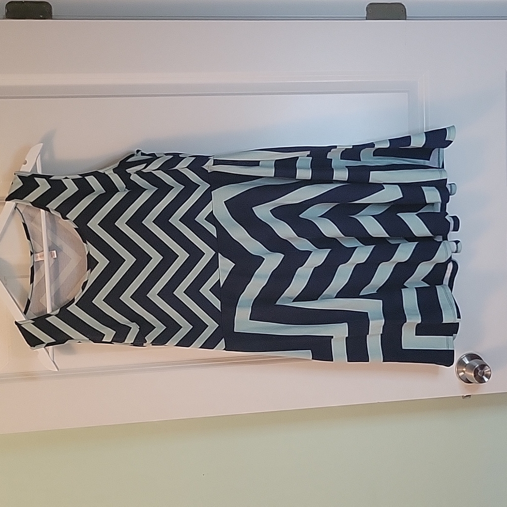 Navy Blue and Light Sea Green Chevron Dress